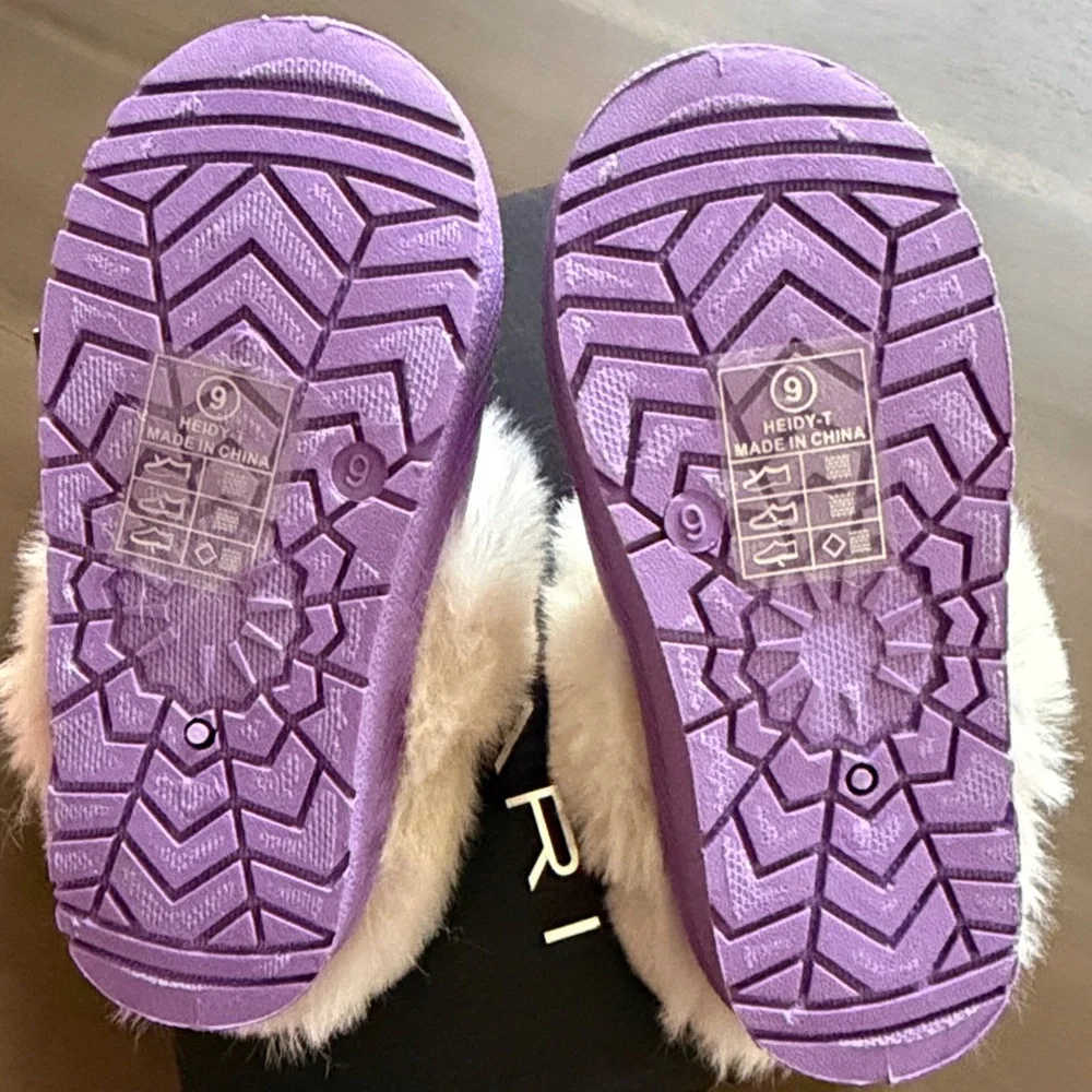 NWT faux fur purple slippers kids size 9